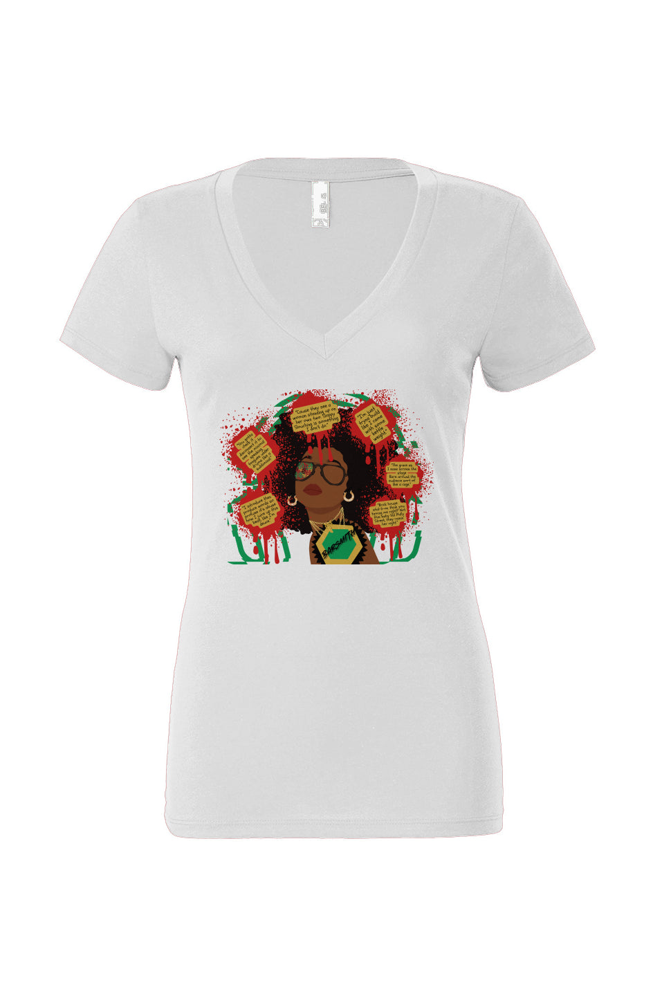 FemBarSmith_White Women’s Jersey Deep V-Neck Tee